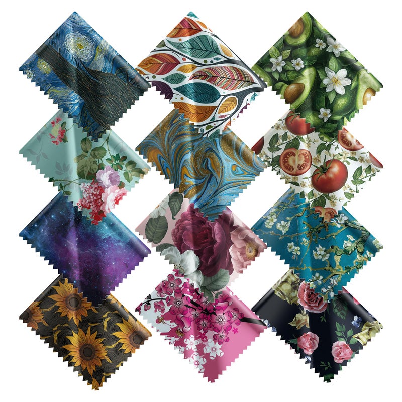 PG6 Pattern Printed Soft Microfiber Cleaning Cloths 12 Pieces for Eyeglasses (Pattern Randomly Sent), Camera Kens, Cell Phones, CD, DVD, Computers, Tablets, Laptops, Telescope, LCD Screens - Image 1
